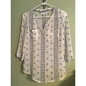 AEROPOSTALE SHEER Boho White Blue 3/4 Sleeve Top  Size: S/P